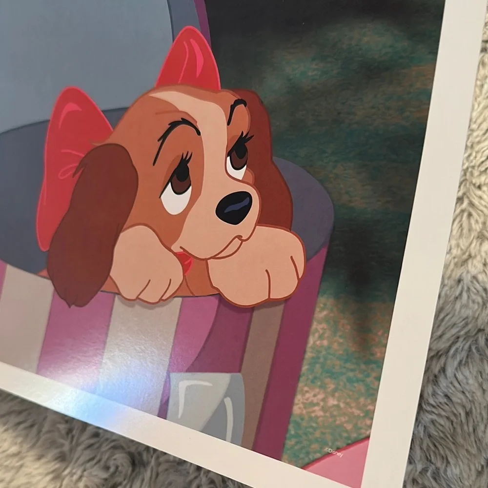 Lady & the Tramp Dog Cartoon Print with Red Bow Disney Store Art Print‎ 2012